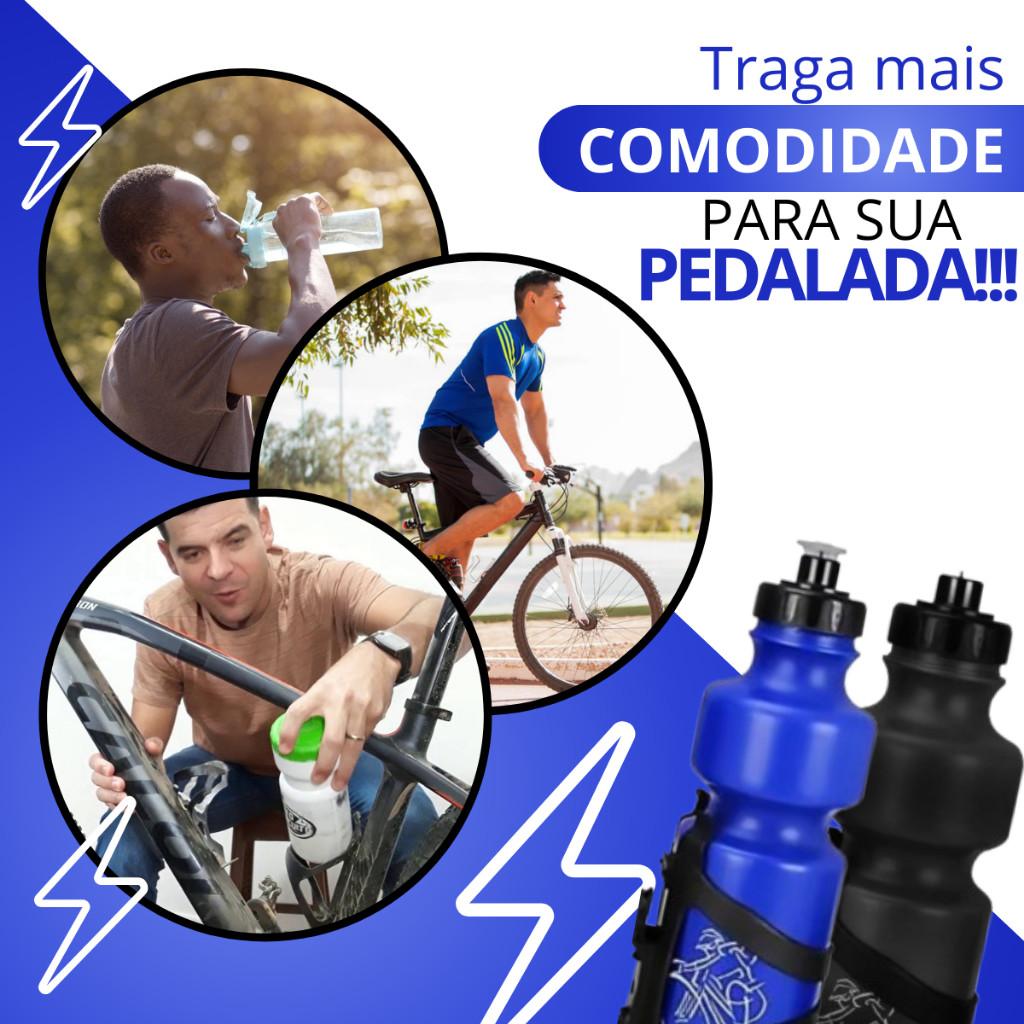 Kit 2 Unidades Garrafa Caramanhola Para Bike Bicicleta Squeeze Agua 750ml + Suporte Garrafinha