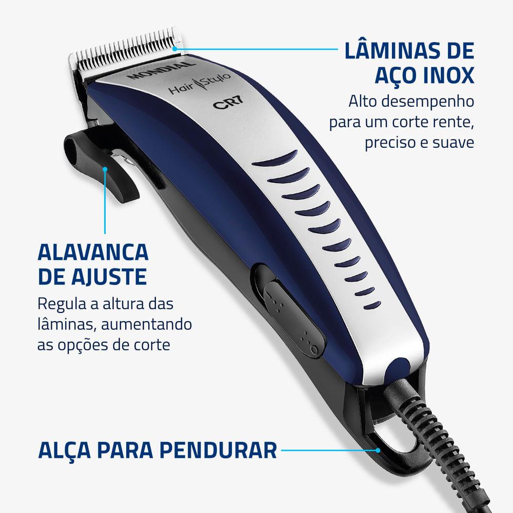 Cortador De Cabelos Hair Stylo Cr7 Mondial Azul E Prata 10W Cr-07