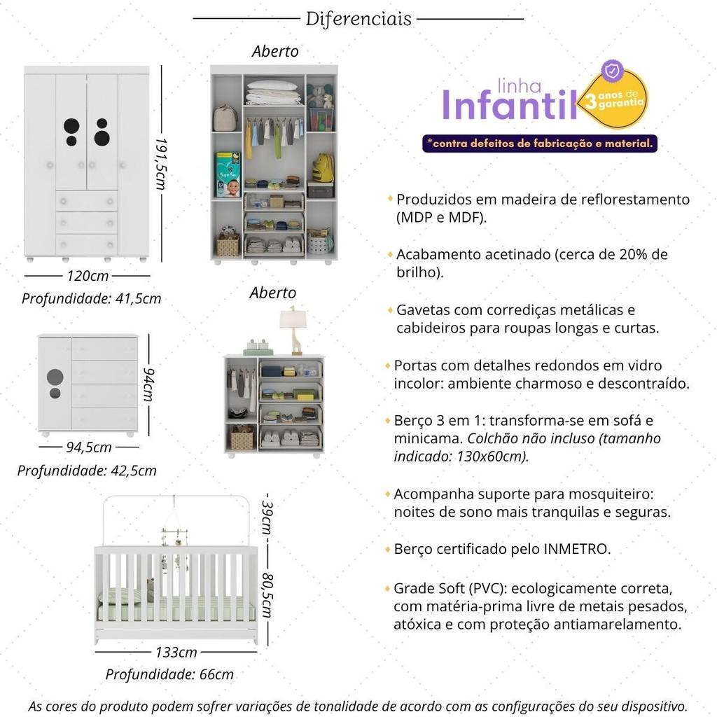 Quarto Infantil Completo Com Berço 3 Em 1 Para Colchão 130x60cm Multimóveis