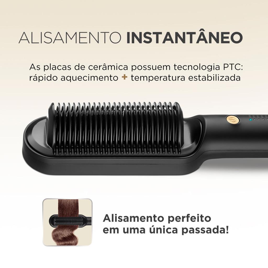 Escova Alisadora Black Gold Argan Mondial Preto E Champagne 47W Ea-06
