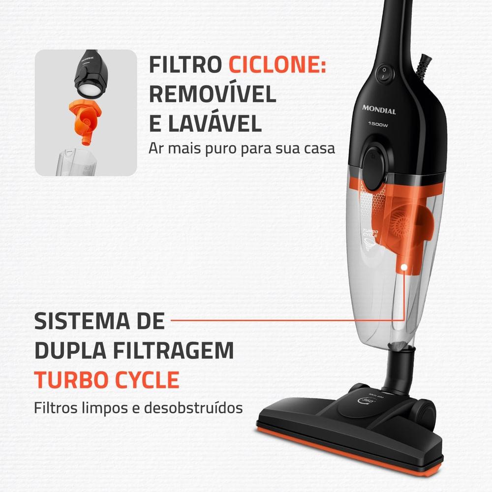 Aspirador De Pó Turbo Cycle Mondial Preto E Laranja 1500w- Ap-40-b