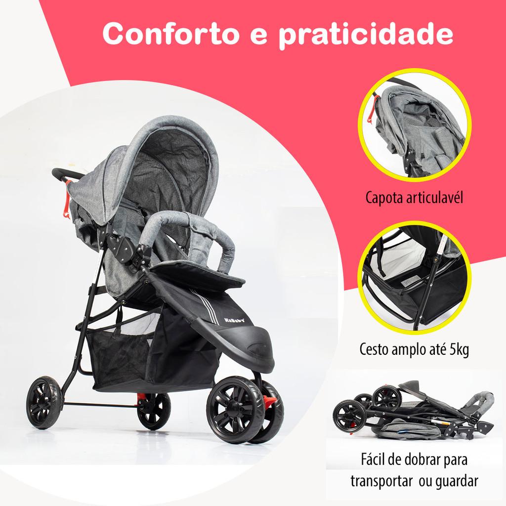 Carrinho De Bebê Easygo Com Cesto 3 Rodas Até 15kg Kababy - Cinza