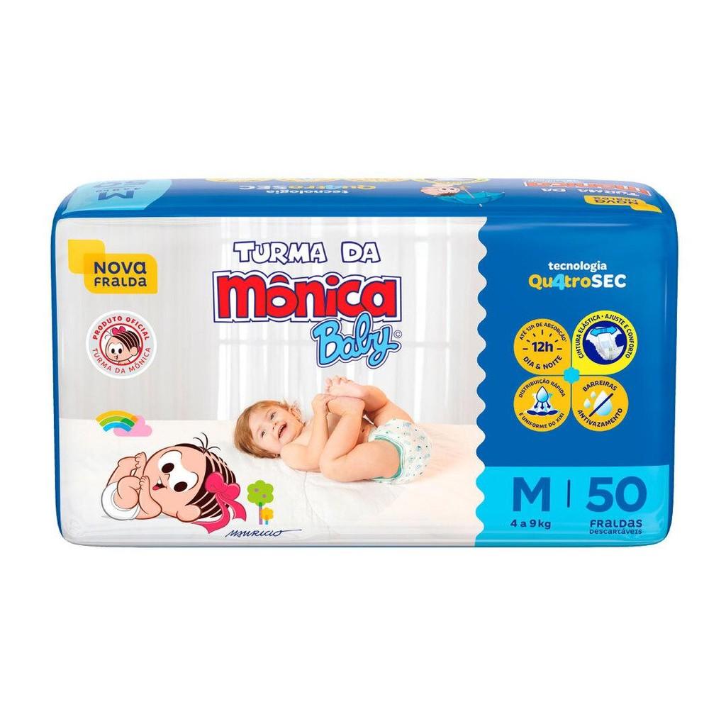 Kit 4 Fraldas Turma Da Mônica Baby Mega M Com 50un Cada