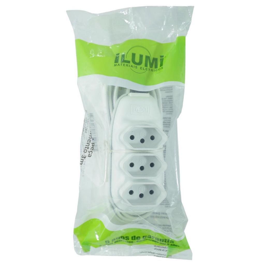 Extensão Compacta 2P+T Branca 10A - 250V Com 3 Metros (17991) - Ilumi
