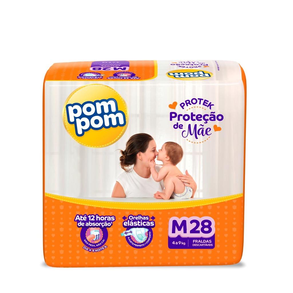 Kit 2 Fraldas Pom Protek Proteção De Mãe Jumbo M Com 28un Cada