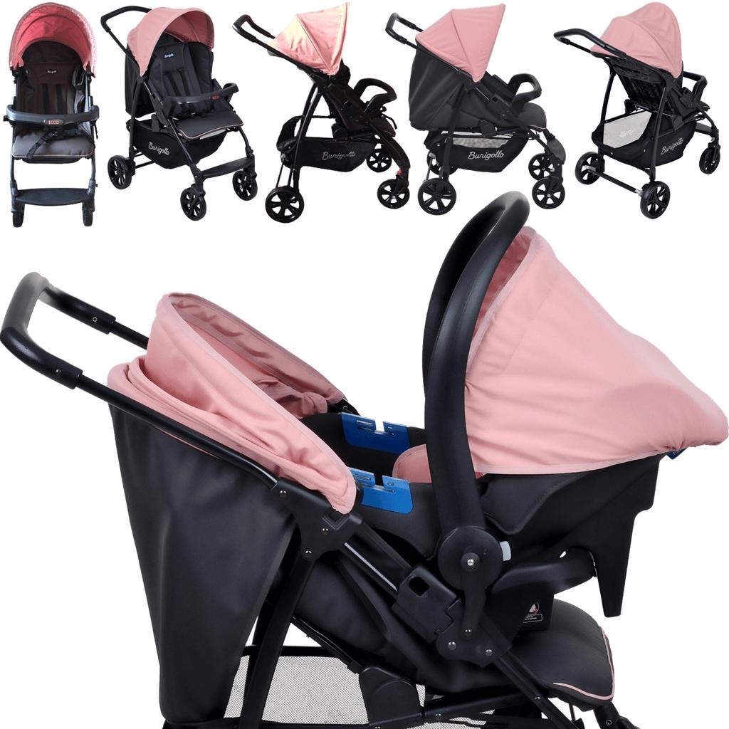 Carrinho Travel System Cinza/rosa Com Base - Burigotto