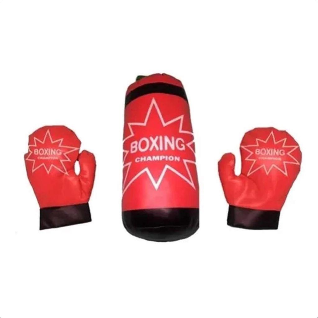 Kit Boxe Infantil Com Luvas Go Play Vermelha 14x44cm Acima De 3 Anos Multikids