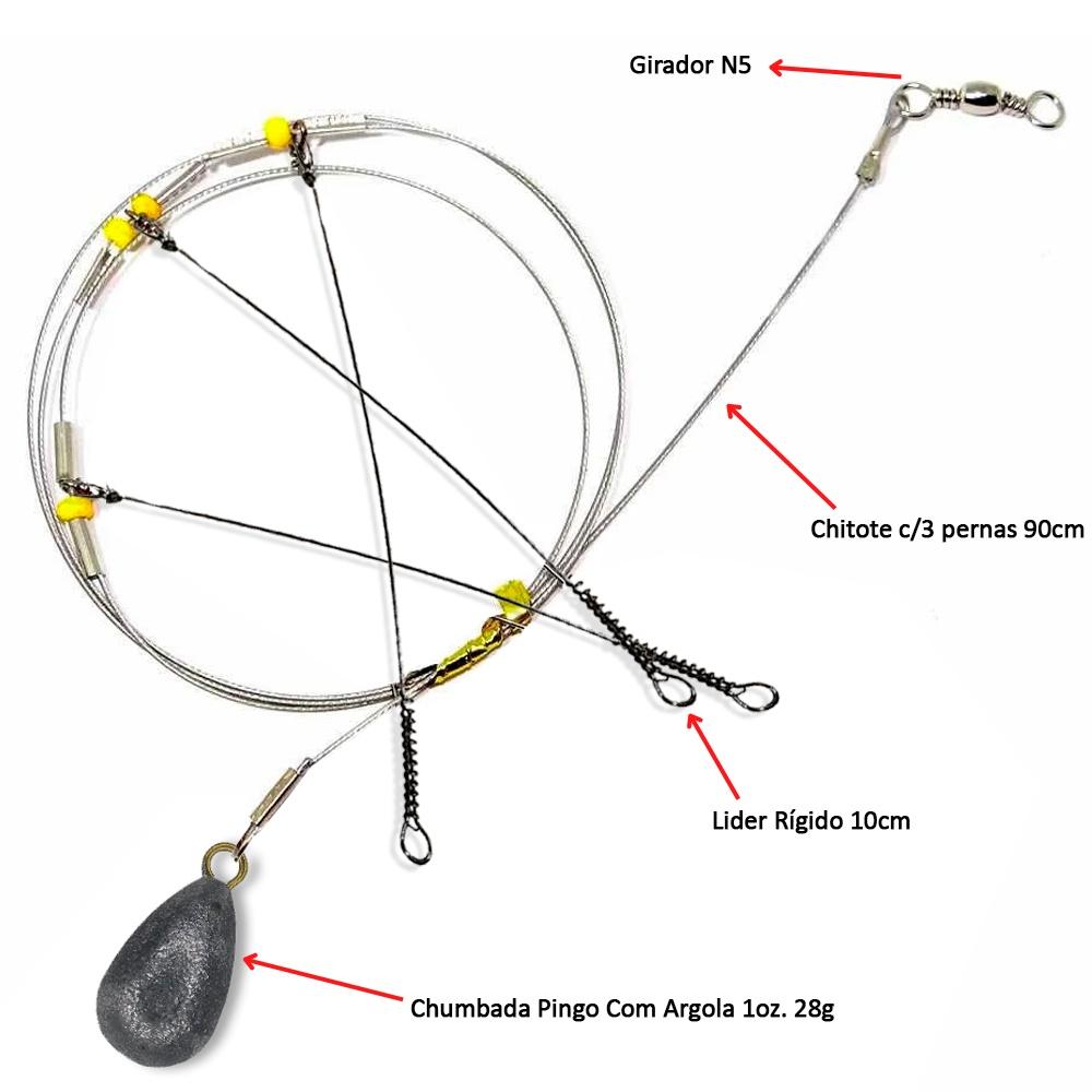 Chicote Pesca Mar Com 3 Pernadas E 1 Chumbada