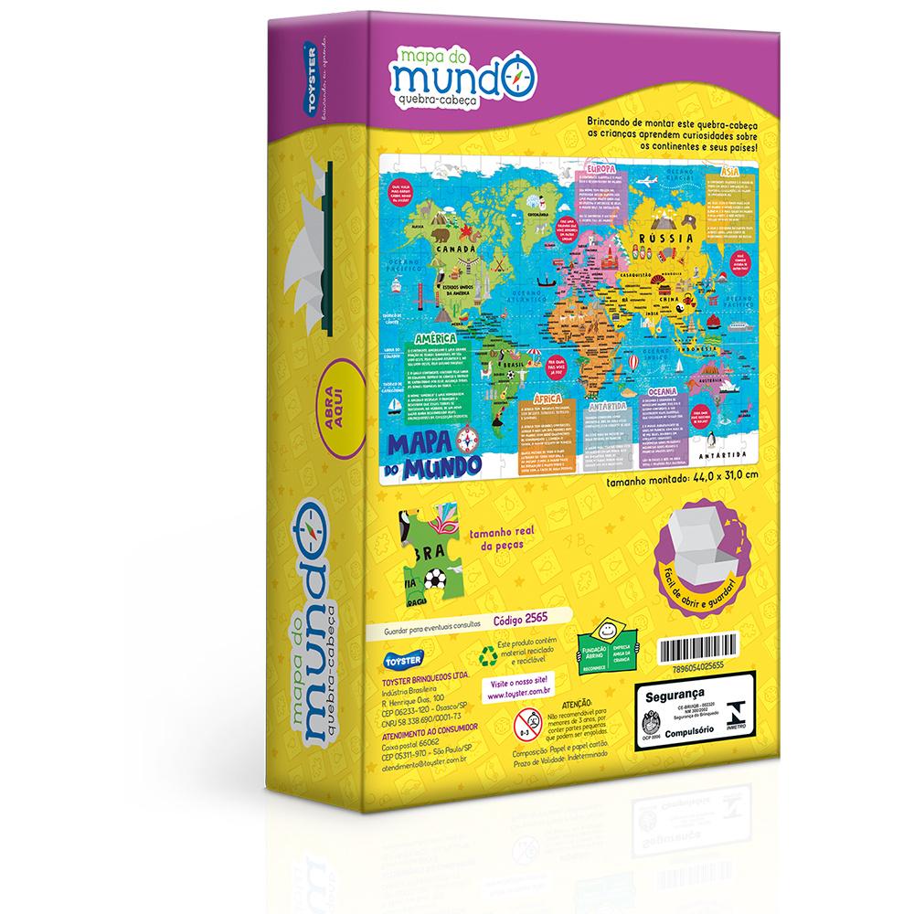 Quebra Cabeça Mapa Do Mundo 200 Peças Toyster Jogo Puzzle Brinquedo Infantil Educativo Didático Geo