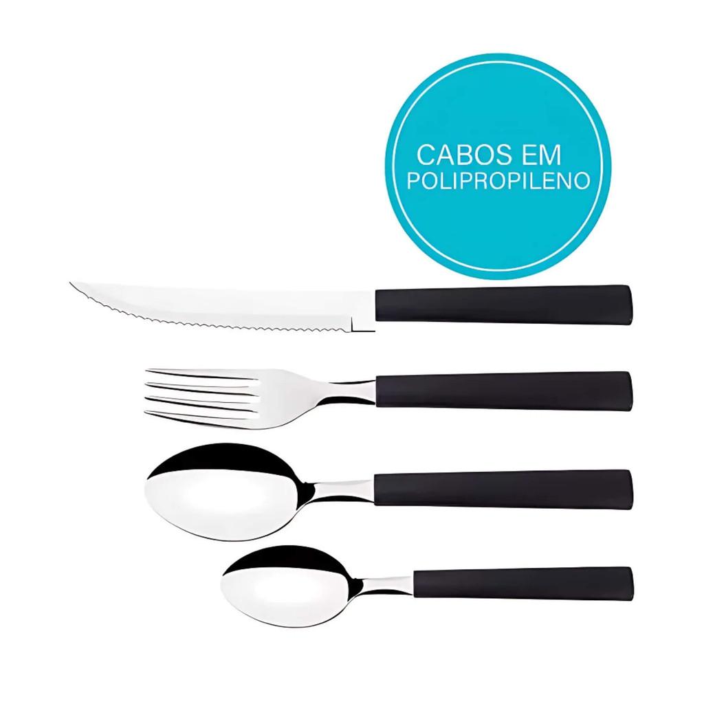 Faqueiro Aço Inoxidável Com Cabos Em Polipropileno Rivieira 16 Peças Preto Brinox - 6025/319