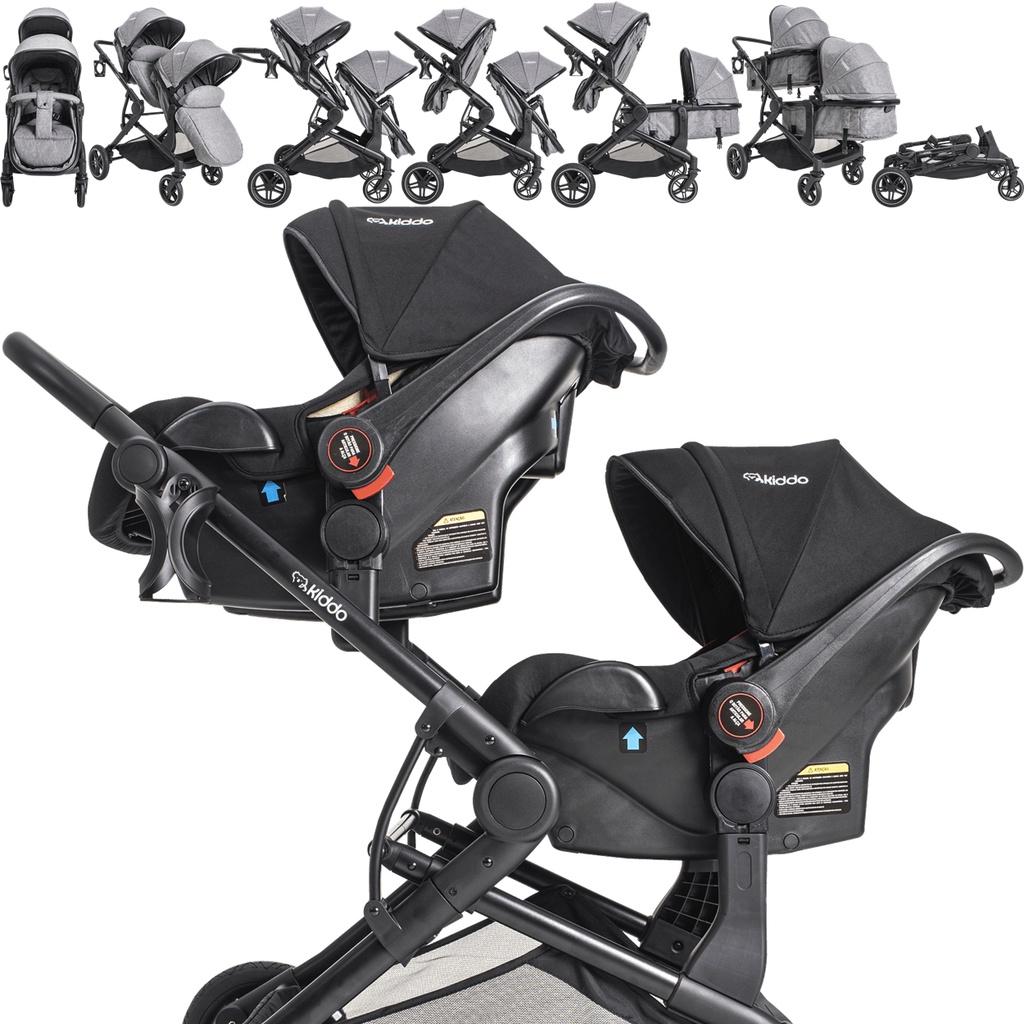 Carrinho Para Gemeos 2 Bebe Conforto 2 Base Kiddo Pair Cinza