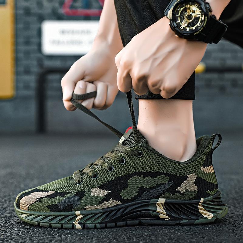 Ielgy Camuflagem Sapatos Homens Mulheres Mesmo Estilo Estudante Treinamento Militar Ao Ar Livre Montanhismo Flyknit Resp