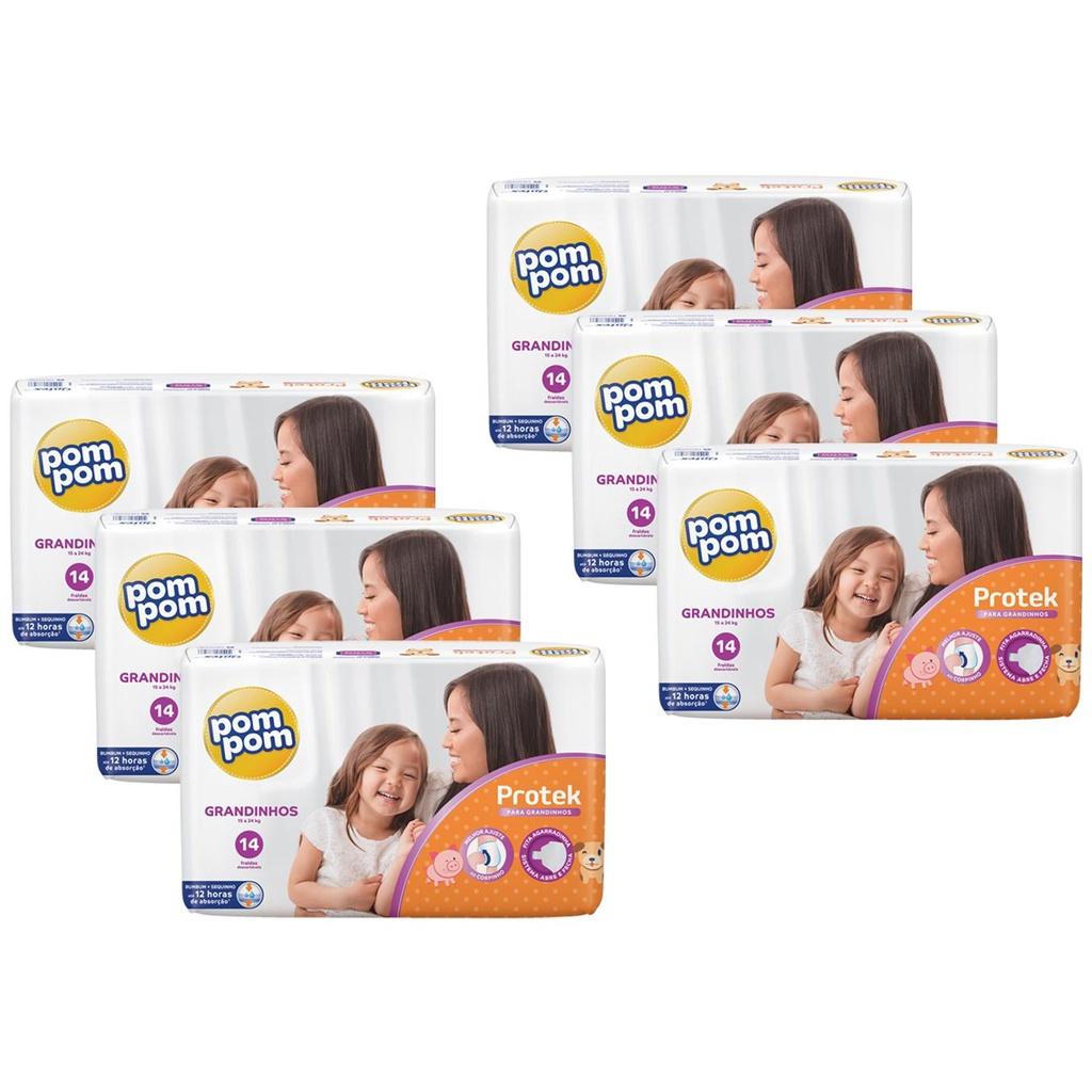 Kit 6 Fraldas Pom Protek Jumbo G Com 14un Cada