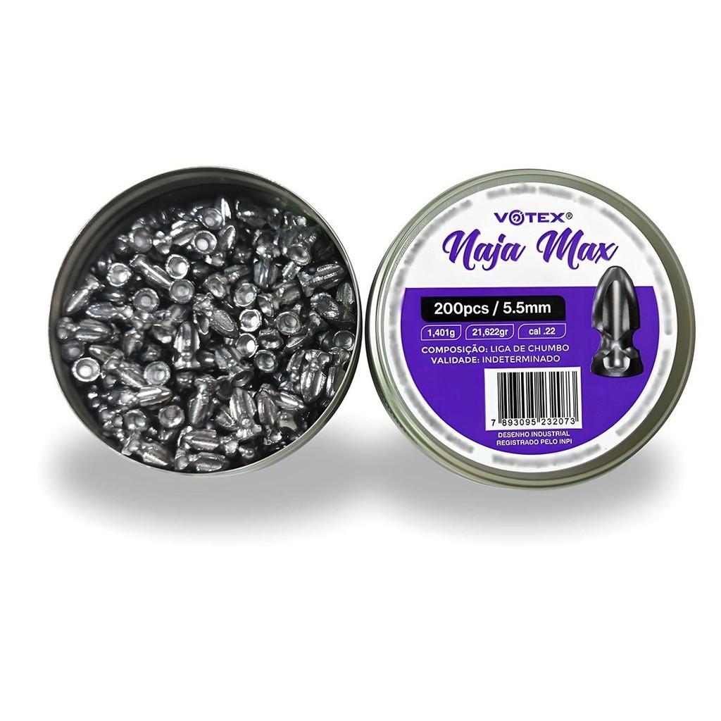 Kit 10 Chumbinhos Naja MAX 5.5mm 200pcs/pot - Votex + Porta Chumbo
