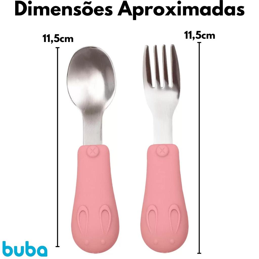 Kit Talheres Infantil Cabo Em Silicone Rosa 15820 - Buba