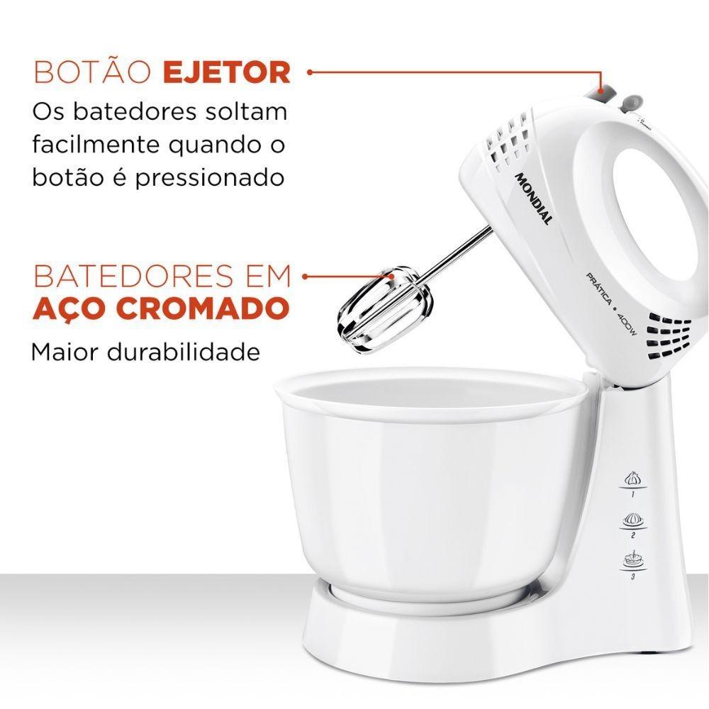 Batedeira 400W Mondial Prática B44-w 3 Velocidades Branca