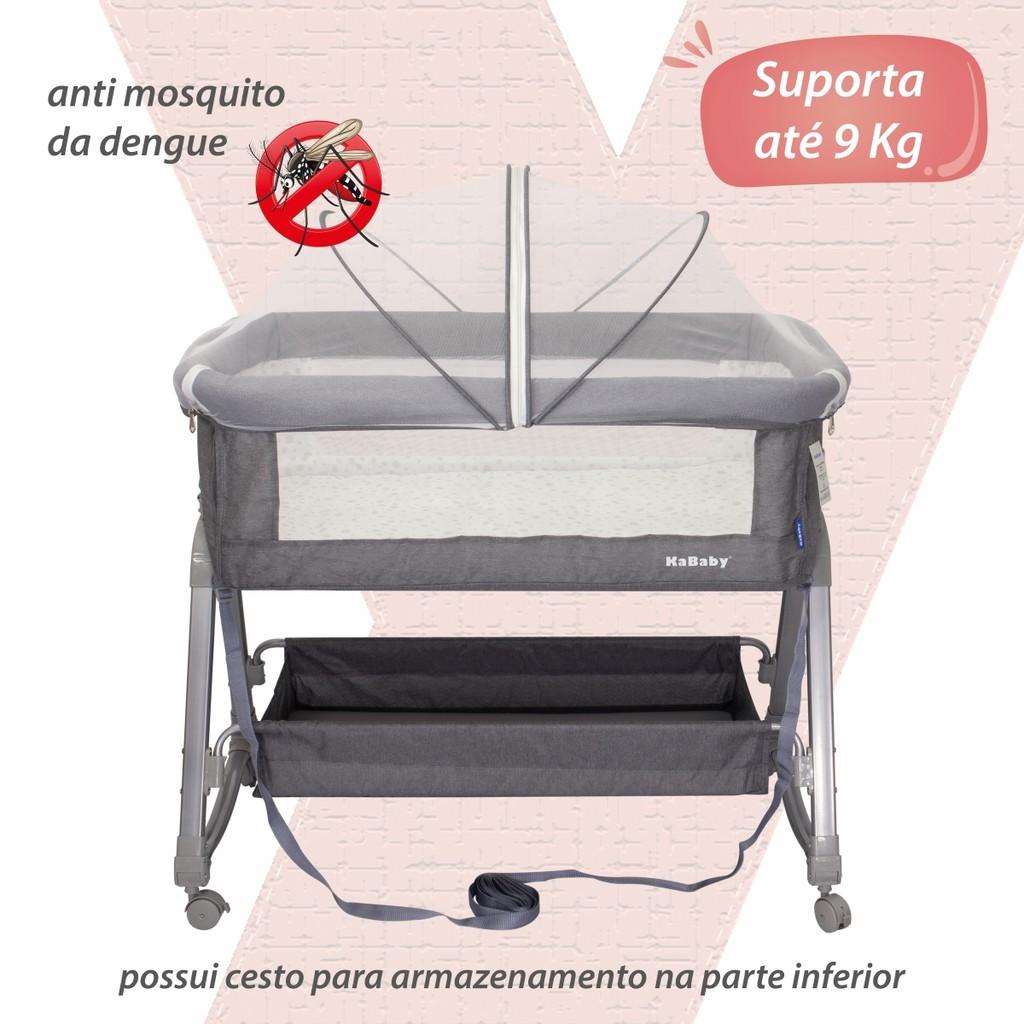 Berço Portátil Moises Co-bed Com Balanço Mosquiteiro E Cesto Cinza - Kababy
