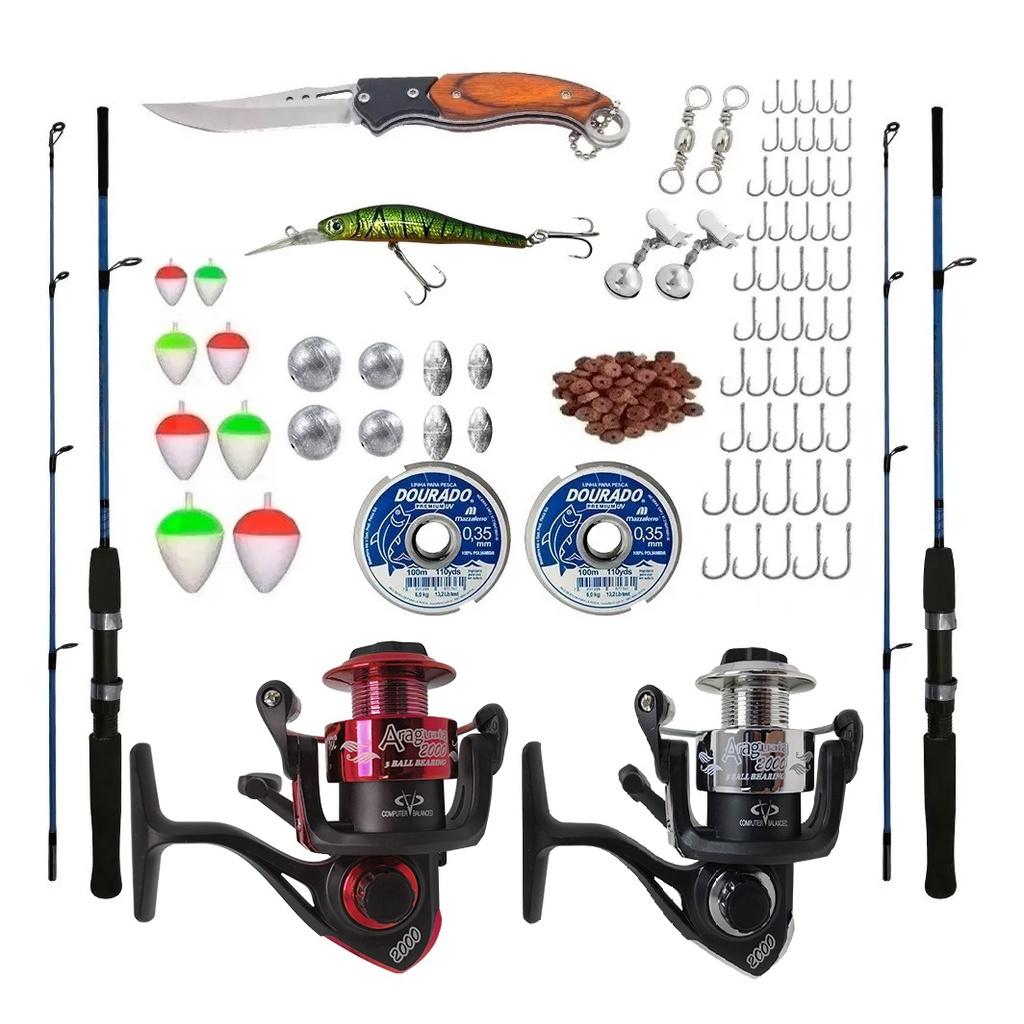 Kit Pesca Completo Molinete 3 Rolamento Com Vara E Acessorio