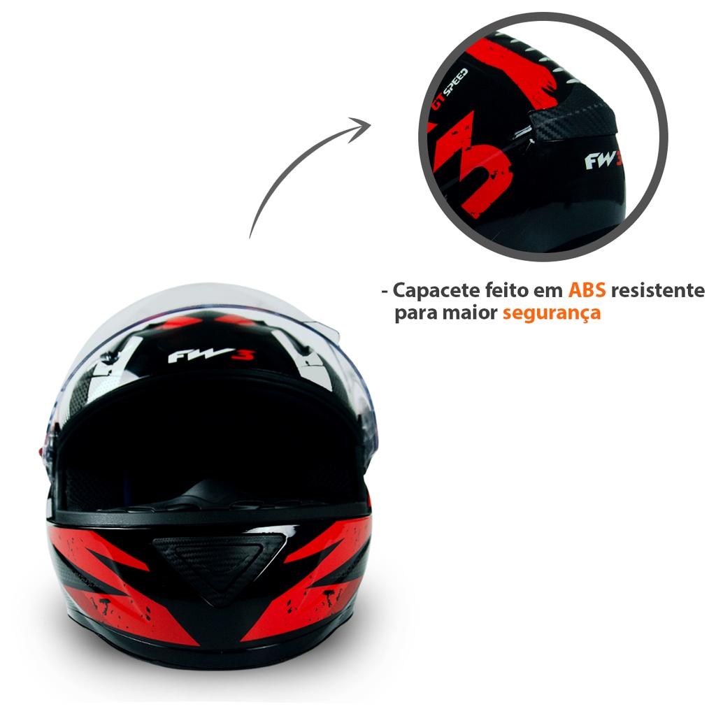 Capacete Fechado Narigueira Vermelho Abs Forro Removivel Tamanho 58 Modelo Gtn Speed FW3 Inmetro