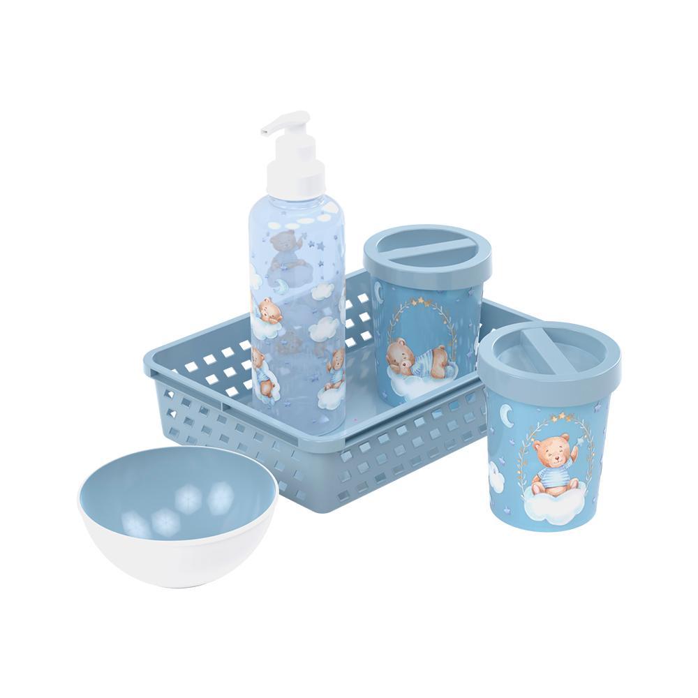 Kit Higiene Urso Azul Bebê 5 Peças Plasútil