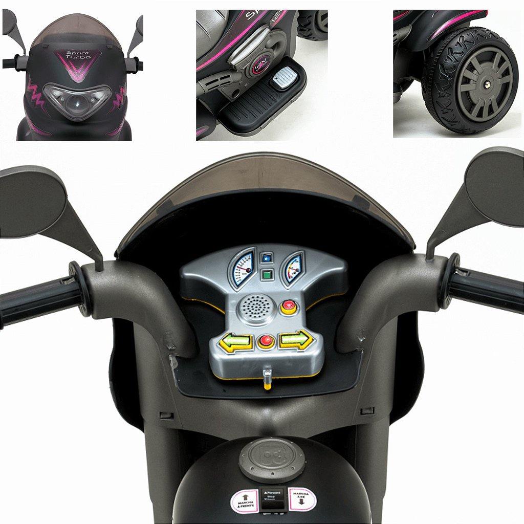 Moto Eletrica Biemme Sprint Turbo 12V Com Capacete Preta Girl