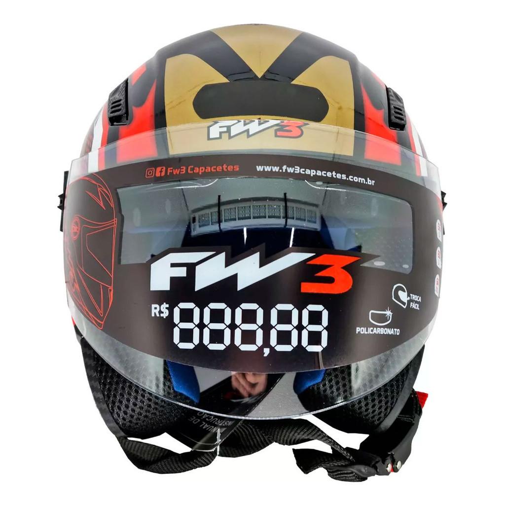 Capacete Moto X Open Up Fox Dourado Com Vermelho Tamanho 56 Viseira Espessura 2mm FW3