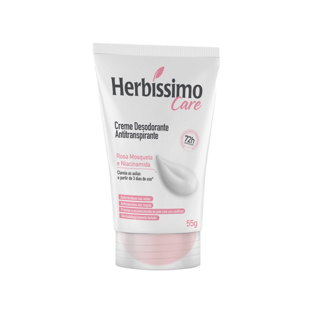 Kit C/2 Creme Desodorante Antitranspirante Herbíssimo Care Rosa Mosqueta E Niacinamida 55g