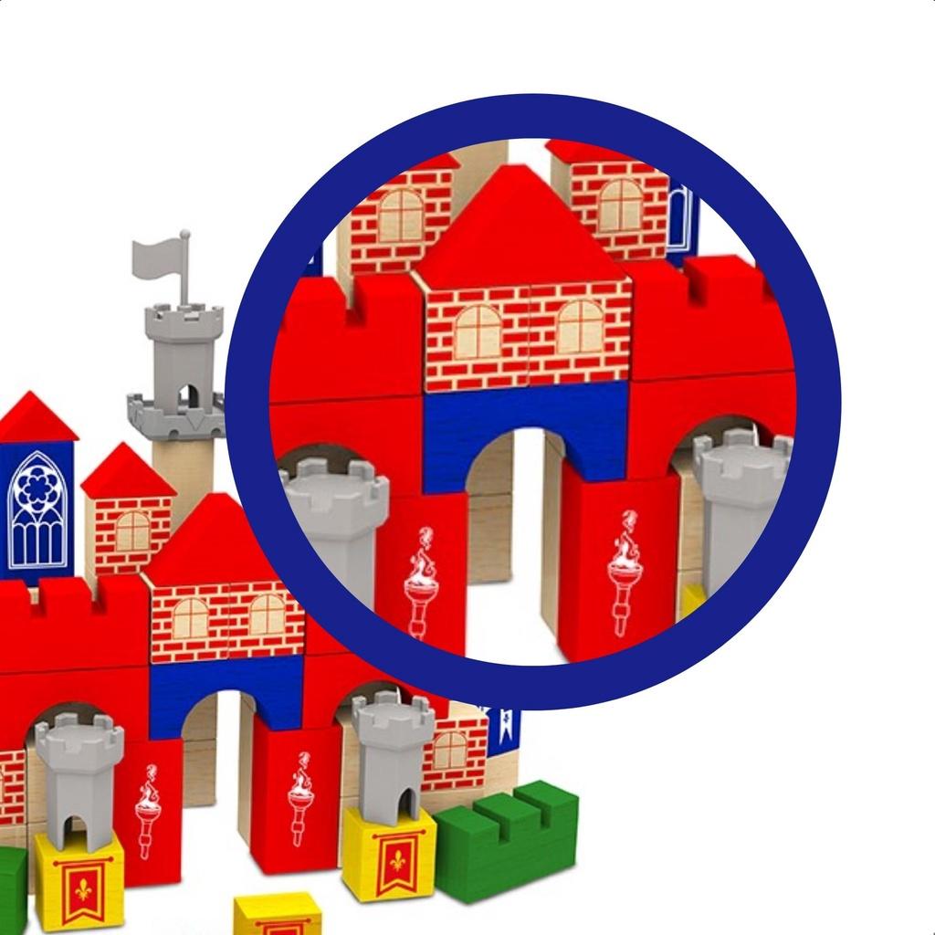 Brinquedo De Montar Brincando De Engenheiro Castelo Medieval 80 Peças Madeira Reflorestada Criatividade - 54621 Xalingo