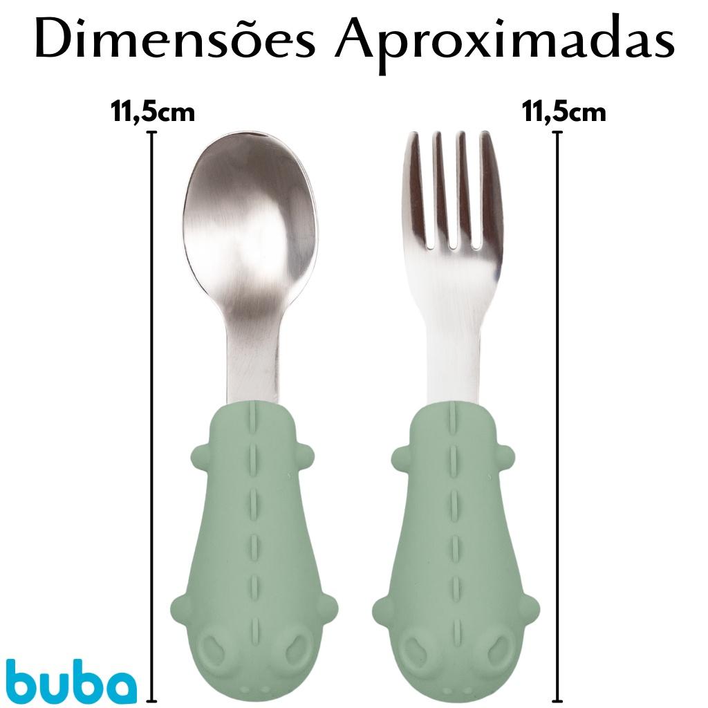 Kit Talheres Infantil Cabo Em Silicone Verde 15821 - Buba