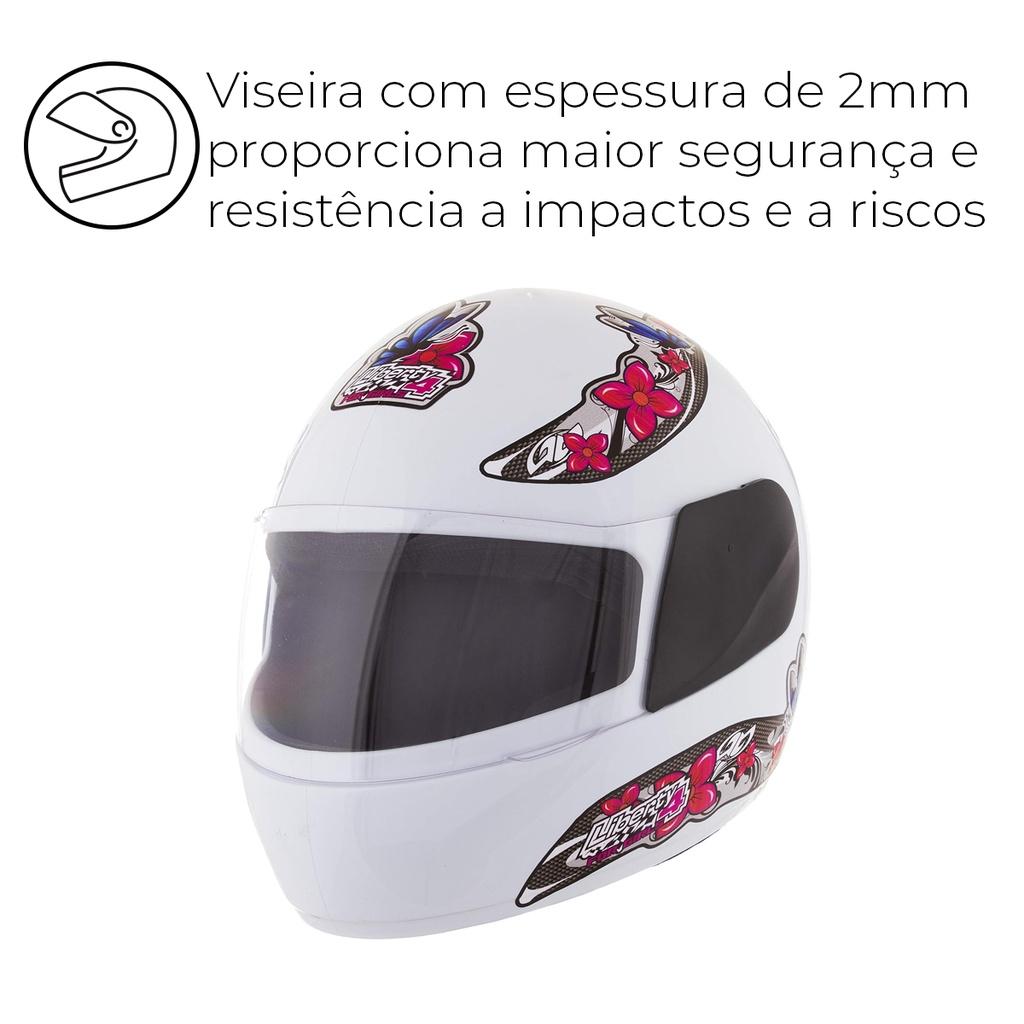 Capacete Feminino Branco Tamanho 58 PRO Tork Viseira Cristal Casco Abs Cinta Jugular Revestido Eps