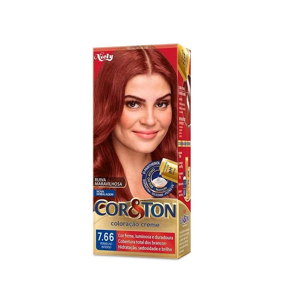 Tintura Cor Ton Vermelho 7.66 Louro Médio Vermelho Intenso