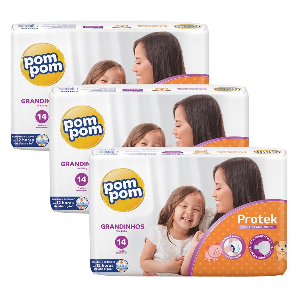 Kit 3 Fraldas Pom Protek Jumbo G Com 14un Cada
