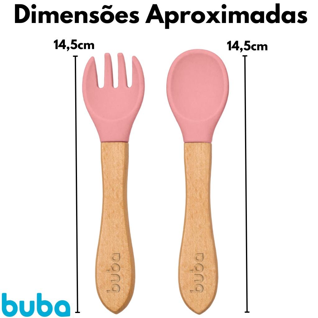 Kit Talheres Rosa Infantil De Silicone E Bambu 15826 - Buba