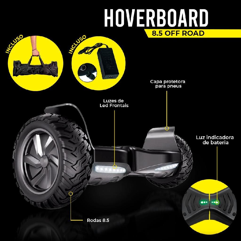 Hoverboard Skate Elétrico Original 8.5 Offroad LED Bluetooth Preto