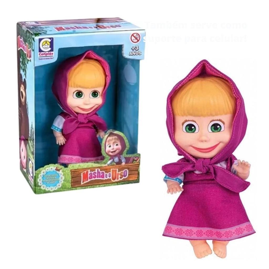 Brinquedo Boneca Masha 18cm Em Plástico Vinil Com Roupinha E Capuz Rosa Articulada Nos Braços E Pernas Cotiplas