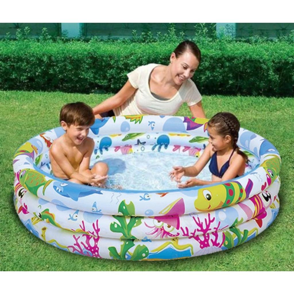 Piscina Infantil Inflável 180L 3 Anéis 107cm Para Água E Bolinhas