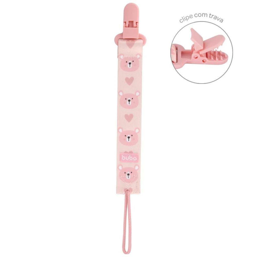 Kit Infantil Prendedor De Chupeta E Naninha Rosa Ursinho - Buba