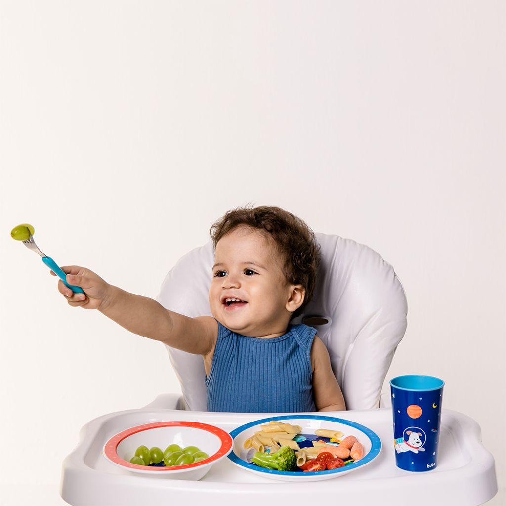 Conjunto Refeição Infantil Aventuras Astronauta Prato Bowl Copo E Talheres Buba