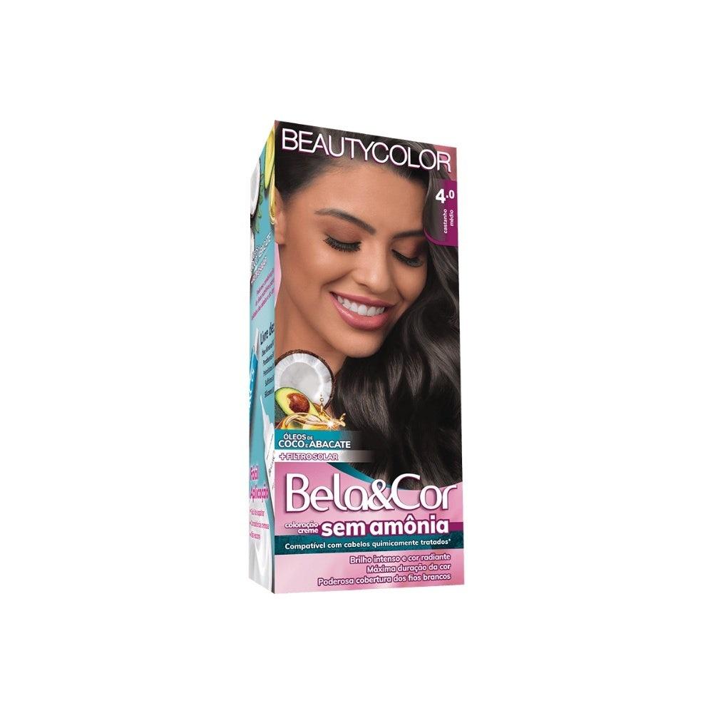 Tintura Bela Cor Kit Sem Amônia 4.0 Castanho Médio