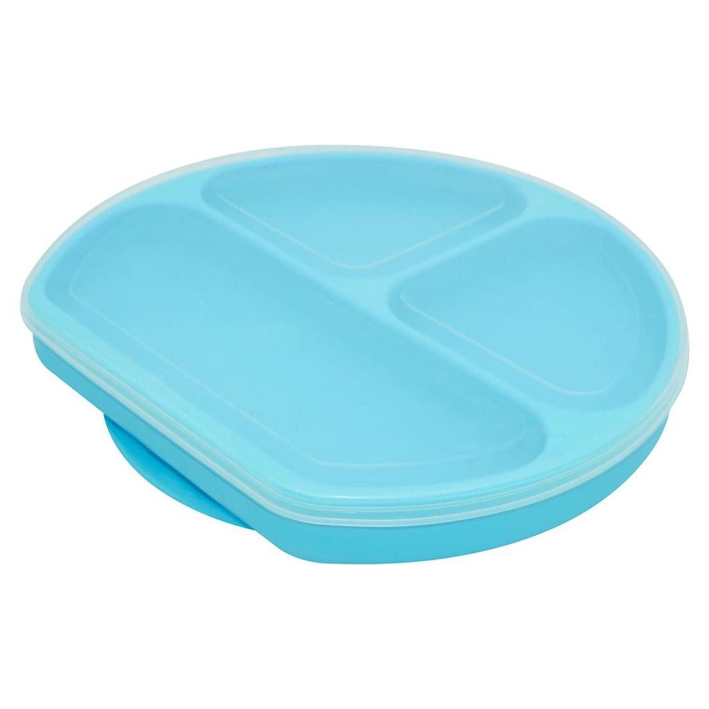 Prato De Silicone Com 3 Divisórias Com Base De Sucção E Tampa Blue - Oxford