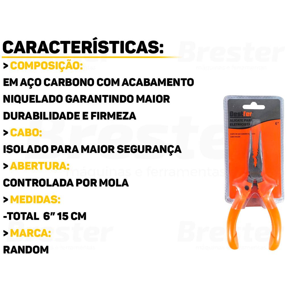 Alicate P/Eletricista 6 Polegadas Aço Carbono Escovado Cabo Isolado Cortar Puxar E Dobrar Fios