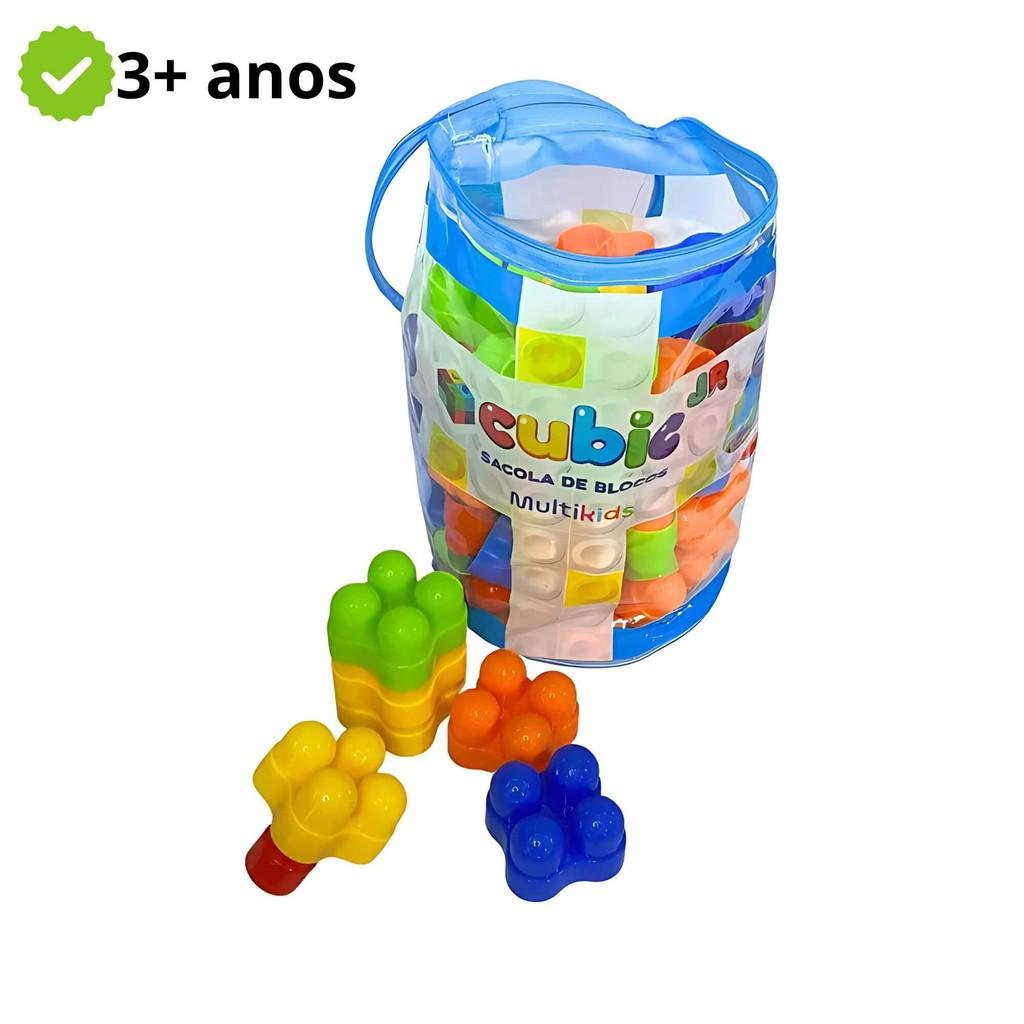 Sacola De Blocos De Montar Cubic Jr 80 Peças Tamanho Grande 3+ Anos Multikids