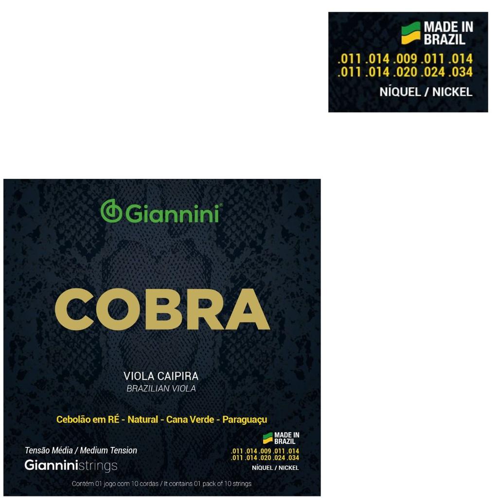 Encordoamento Viola Caipira Giannini Cobra Gesvnm Aço Níckel Médio