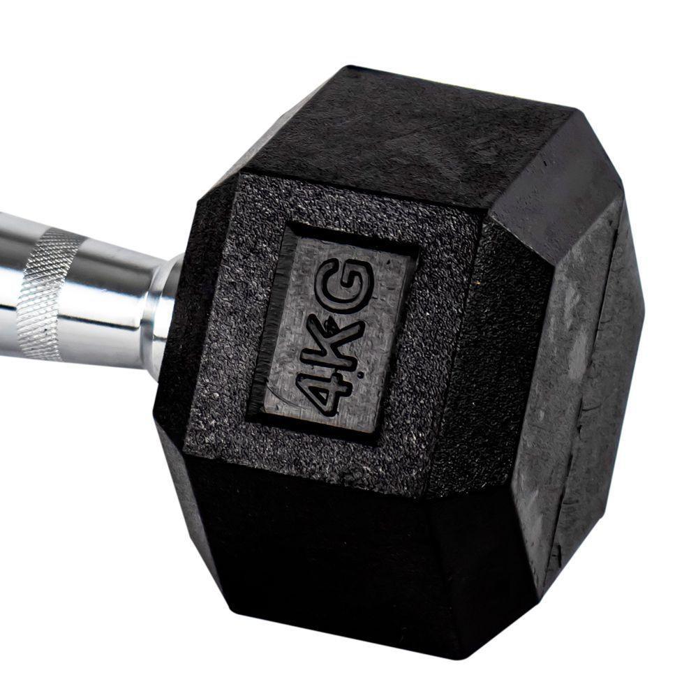 Par Halteres 4kg + 4kg Dumbbell Sextavado Emborrachado Pegada Cromada Gallant (gdb04f3b-pt)
