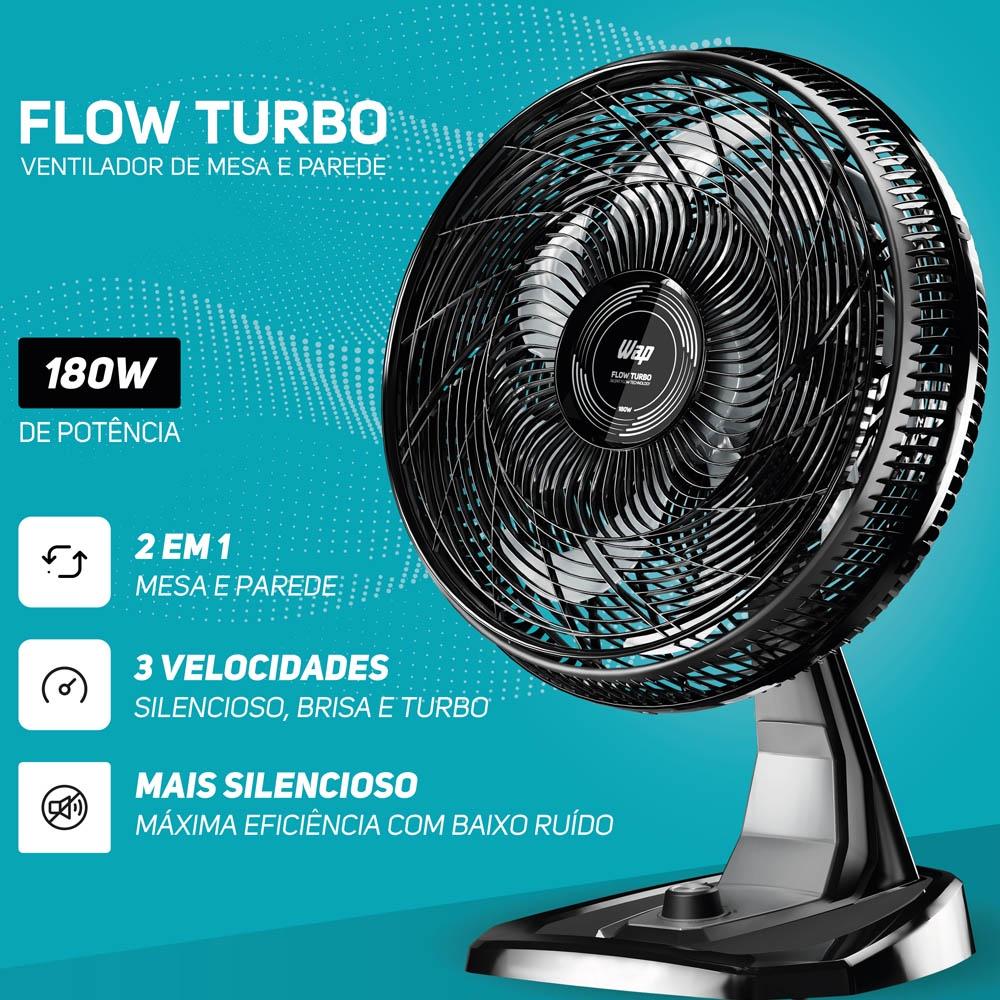Ventilador Silencioso Mesa E Parede Flow Turbo 180w 8 Pás 3 Velocidade Wap