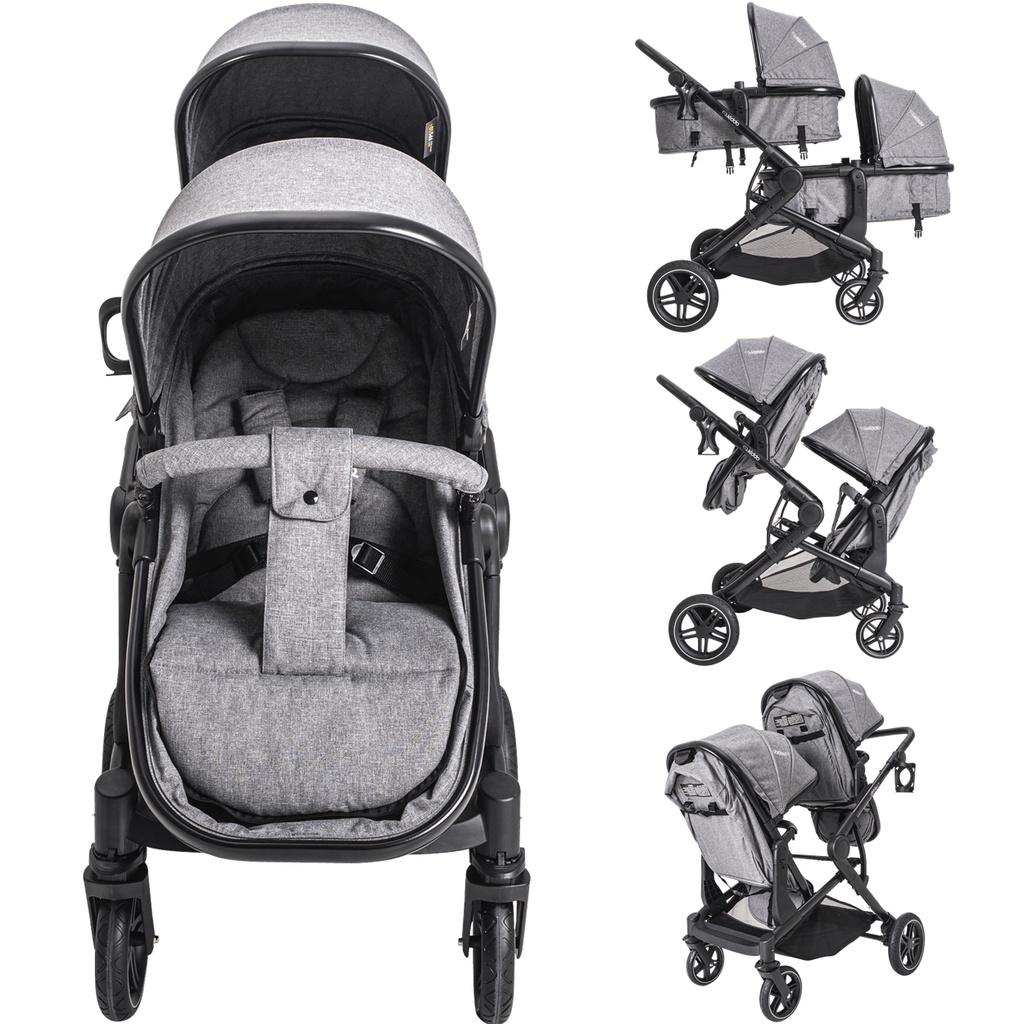 Carrinho Para Gemeos Berço Passeio Moises Kiddo Pair Cinza