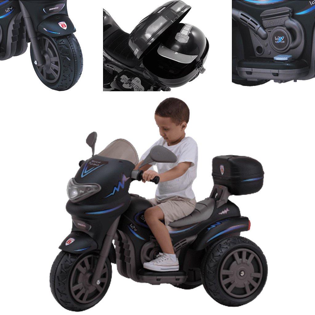 Moto Eletrica Biemme Sprint Turbo 12V Com Capacete Preto Azul