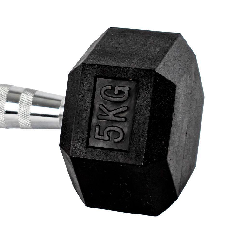 Par Halteres 5kg + 5kg Dumbbell Sextavado Emborrachado Pegada Cromada Gallant (gdb05f3b-pt)
