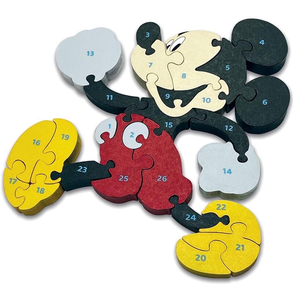 Quebra Cabeça De Encaixe 3d Madeira Alfanumérico 26pç Mdf Mickey Minnie Inteligência Educativo