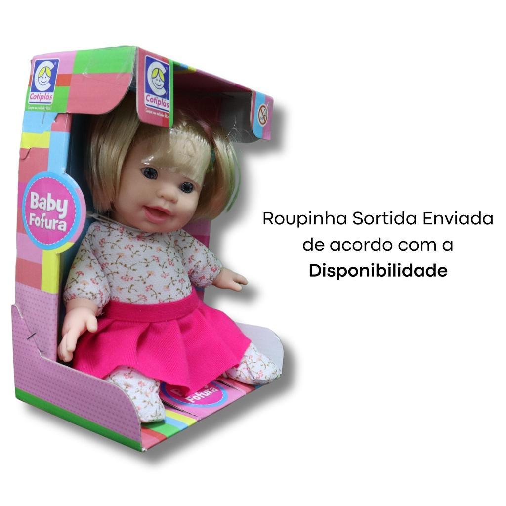 Brinquedo Boneca Baby Fofura Sortida Com Cabelo Loiro Em Plástico Vinil 25cm Com Roupinhas Rosa +3 Anos Cotiplas
